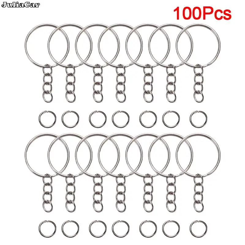

100 шт. 50 шт. кольца для ключей с цепочкой и 50 шт. открытые колечки для ключей своими руками