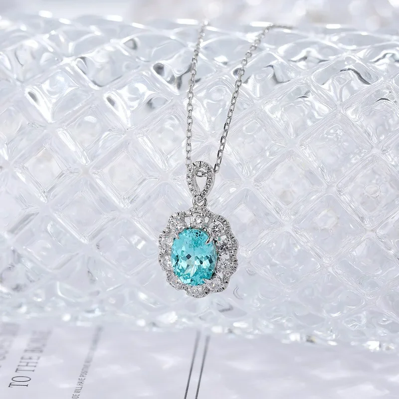 

RUIF Hot Sale 3.14ct Lab Grown Paraiba Sapphire Necklace S925 Silver Engagement Women