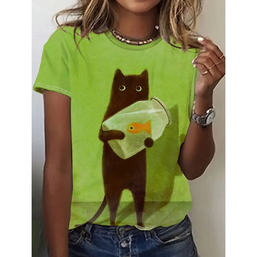 Cute Fun Cat 3d Print Women's T-Shirt Summer Fashion Short Sleeved Casual Top Breathable Micro Elastic T-Shirt Women's Clothing
Cute Fun Cat 3d Print Women's T-Shirt Summer Fashion Short Sleeved Casual Top Breathable Micro Elastic T-Shirt Women's Clothing