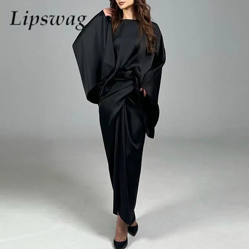 Элегантный дизайнерский костюм с рукавом летучая мышь, Повседневная атласная шаль, асимметричный офисный комплект из двух предметов, Стильный винтажный однотонный топ на шнуровке и юбка
Элегантный дизайнерский костюм с рукавом летучая мышь, Повседневная атласная шаль, асимметричный офисный комплект из двух предметов, Стильный винтажный однотонный топ на шнуровке и юбка