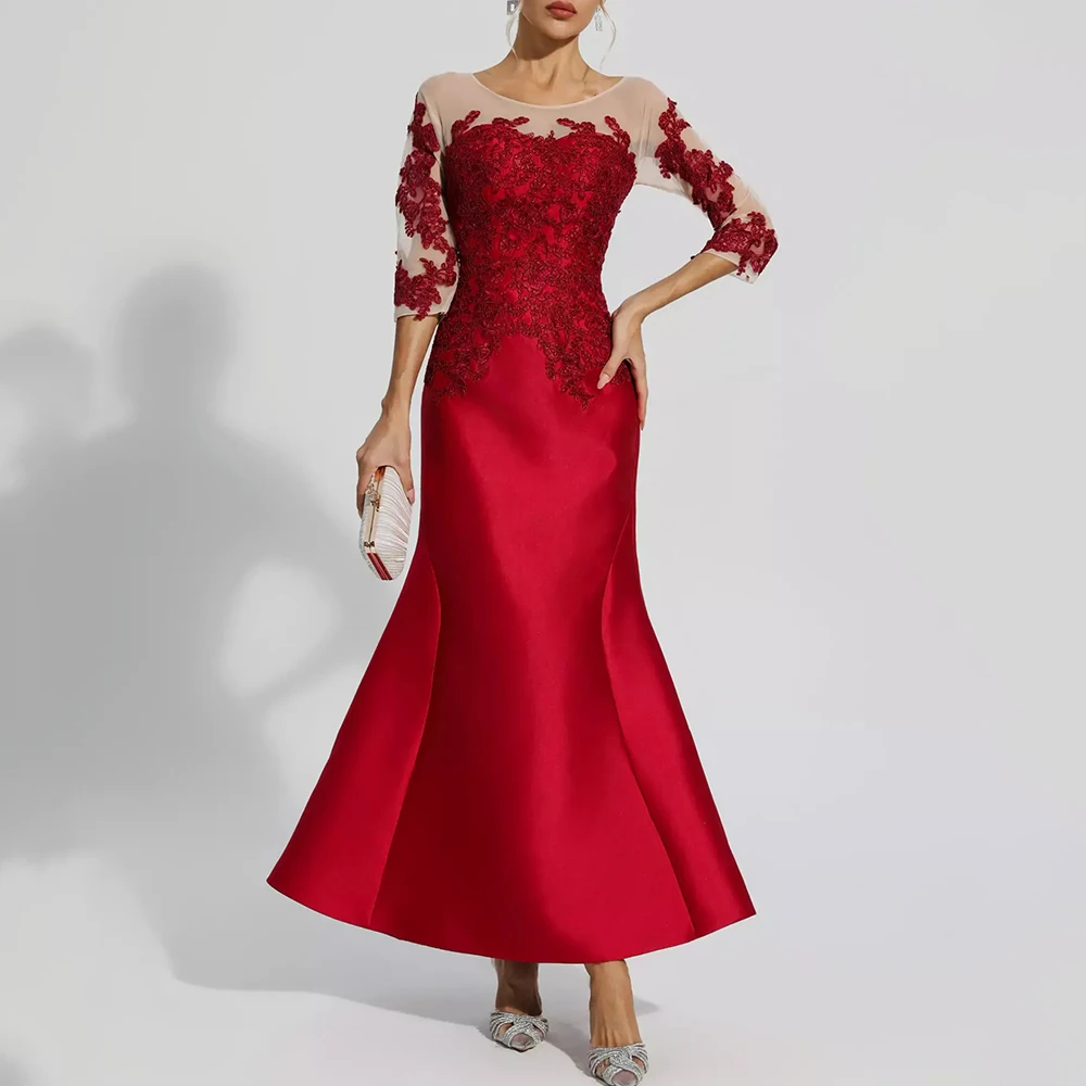 Classic Tulle and Satin Applique Evening Dress Scoop Neck Three Quarter Mermaid Ankle Length Women Custom Made Party Gowns
Classic Tulle and Satin Applique Evening Dress Scoop Neck Three Quarter Mermaid Ankle Length Women Custom Made Party Gowns