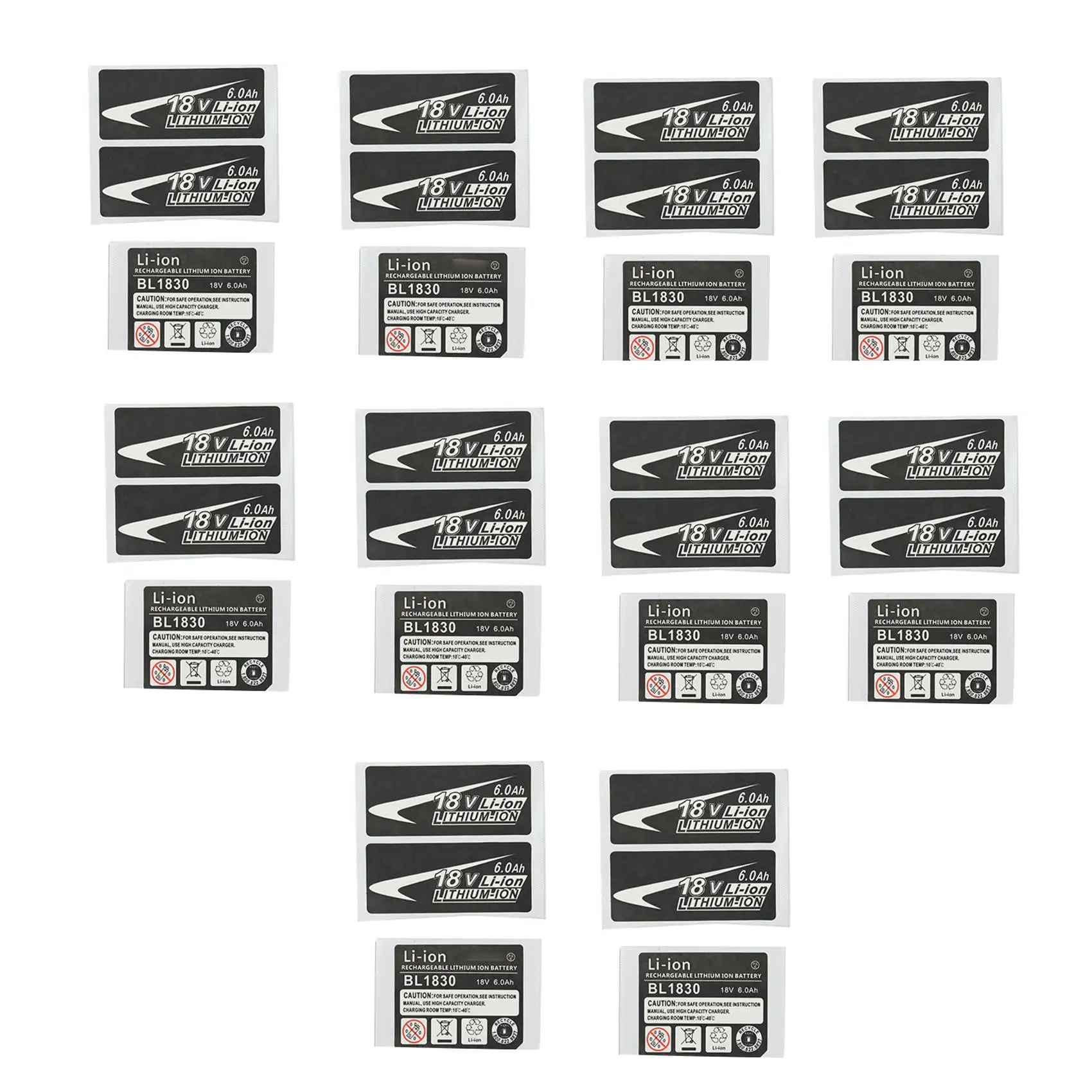 10 Sets of BL1830 Label Lithium Ion Battery 18V 6.0Ah Sticker Label Suitable for Makita 18V Battery Logo
10 Sets of BL1830 Label Lithium Ion Battery 18V 6.0Ah Sticker Label Suitable for Makita 18V Battery Logo