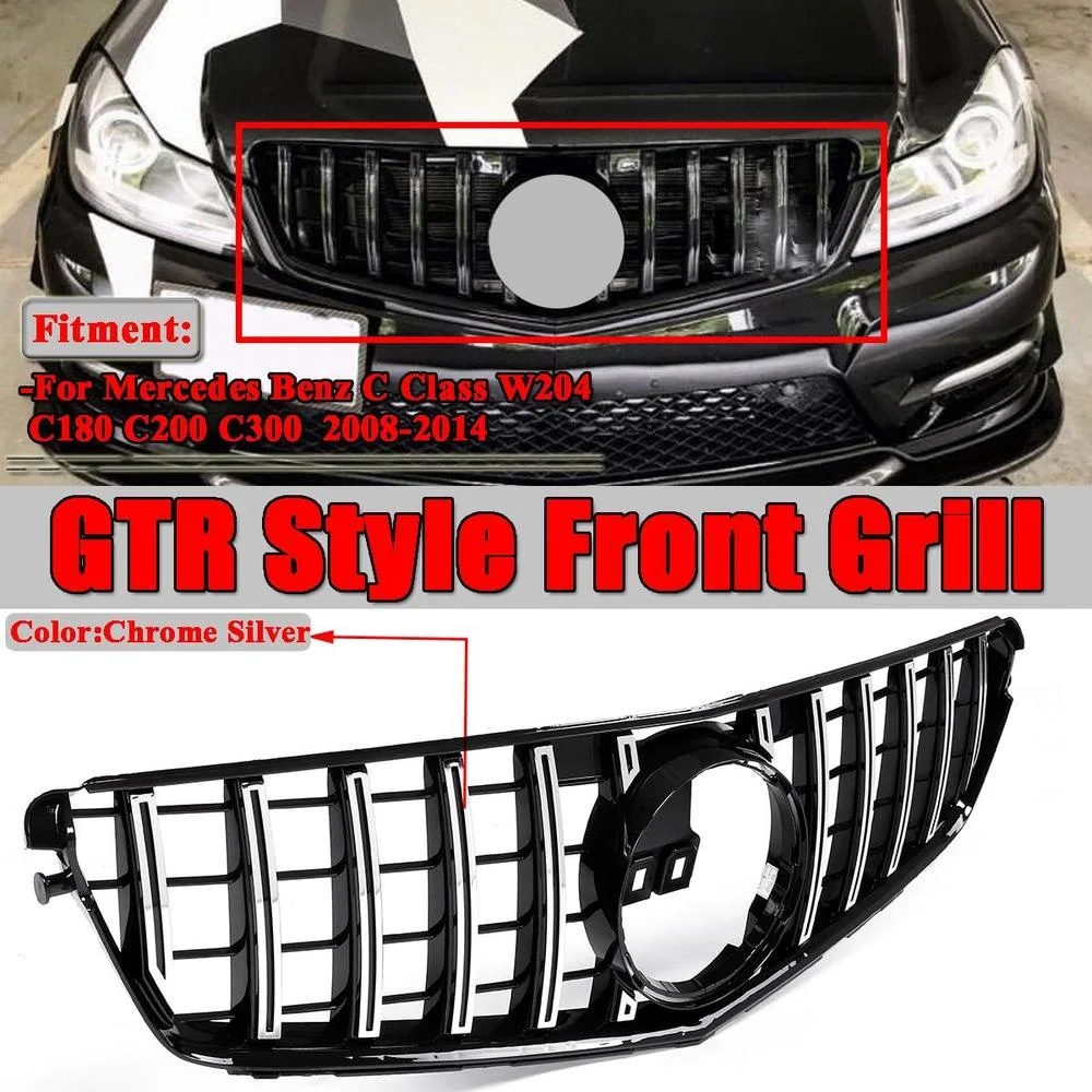 GTR Style Car Front Bumper Grille Racing Grills Chrome Silver For Mercedes Benz W204 C180 C200 C220 C250 2008-2014 Car Styling
GTR Style Car Front Bumper Grille Racing Grills Chrome Silver For Mercedes Benz W204 C180 C200 C220 C250 2008-2014 Car Styling