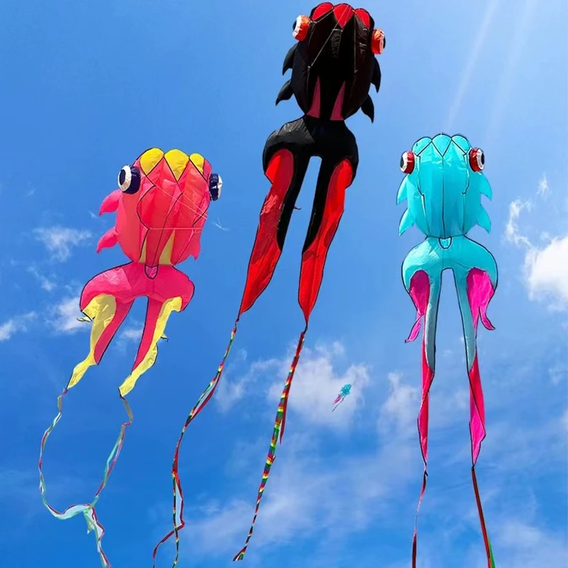 

3-color Goldfish Soft Kite Large Animal Long Tailed Fish 3D Beach Kites with Tail Wear-resistant Easy To Fly and Tear Resistant