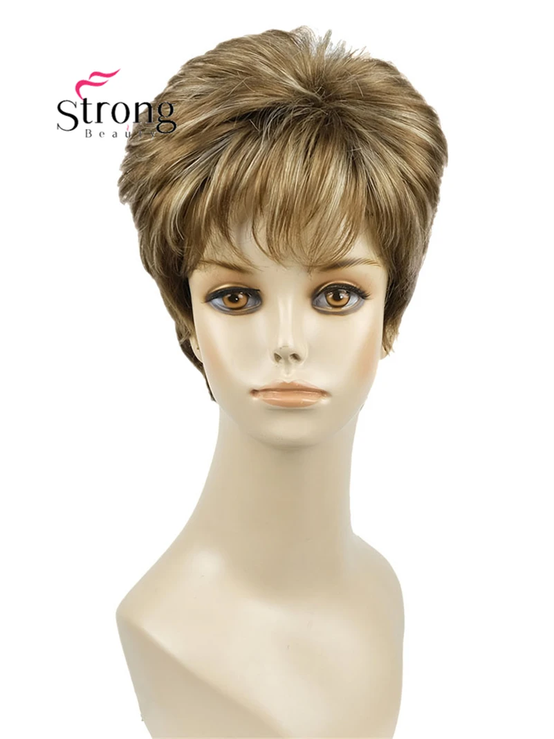 

StrongBeauty Short Brown Blonde Soft Layered Fluffy Full Synthetic Wig for Women