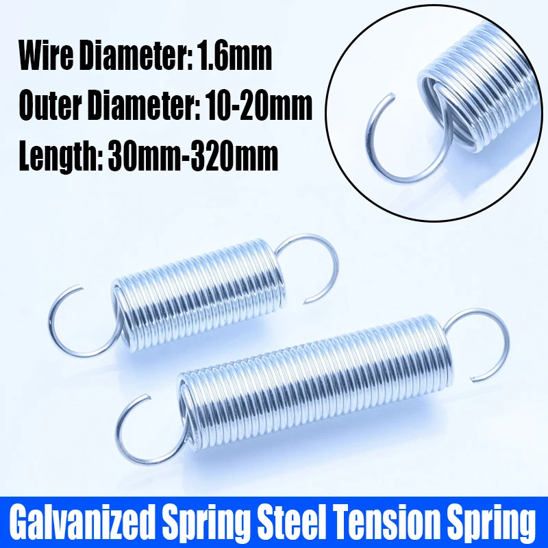 1PCS 1.6mm Wire Diameter Galvanized Spring Steel Extension Tension Spring Coil Spring Open Hook Spring Pullback Spring L=30-320
1PCS 1.6mm Wire Diameter Galvanized Spring Steel Extension Tension Spring Coil Spring Open Hook Spring Pullback Spring L=30-320