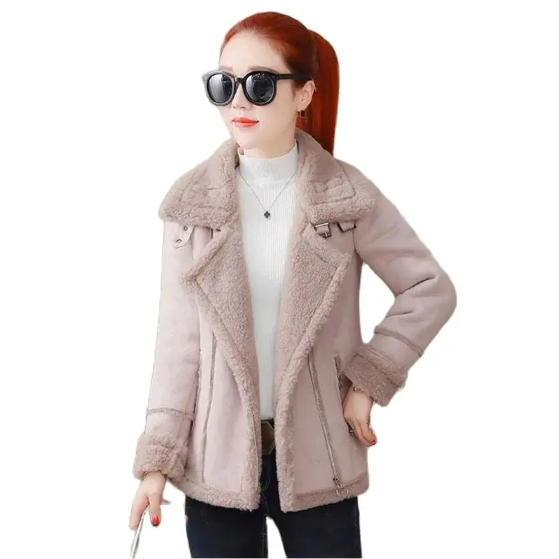 

Deer Skin Cashmere Lamb Hair Wool Coat Women's 2023 Autumn/Winter New Thickened Wool Motorcycle Wear Short Jacket For Female