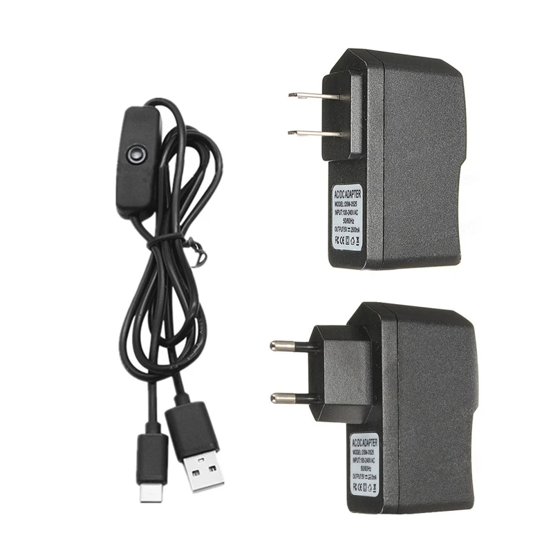 

Адаптер питания 5 В, 3 А, мА, зарядный кабель USB Type-C для Raspberry 4 4B, вилка США/ЕС с переключателем