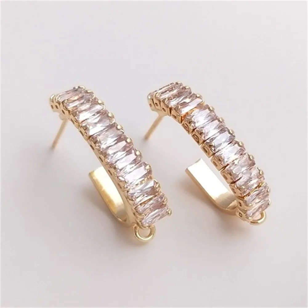 

14K Gold-coated T-square Zircon C-shaped Earrings S925 Silver Needle Earrings Handmade Diy Ear Jewelry Materials E126