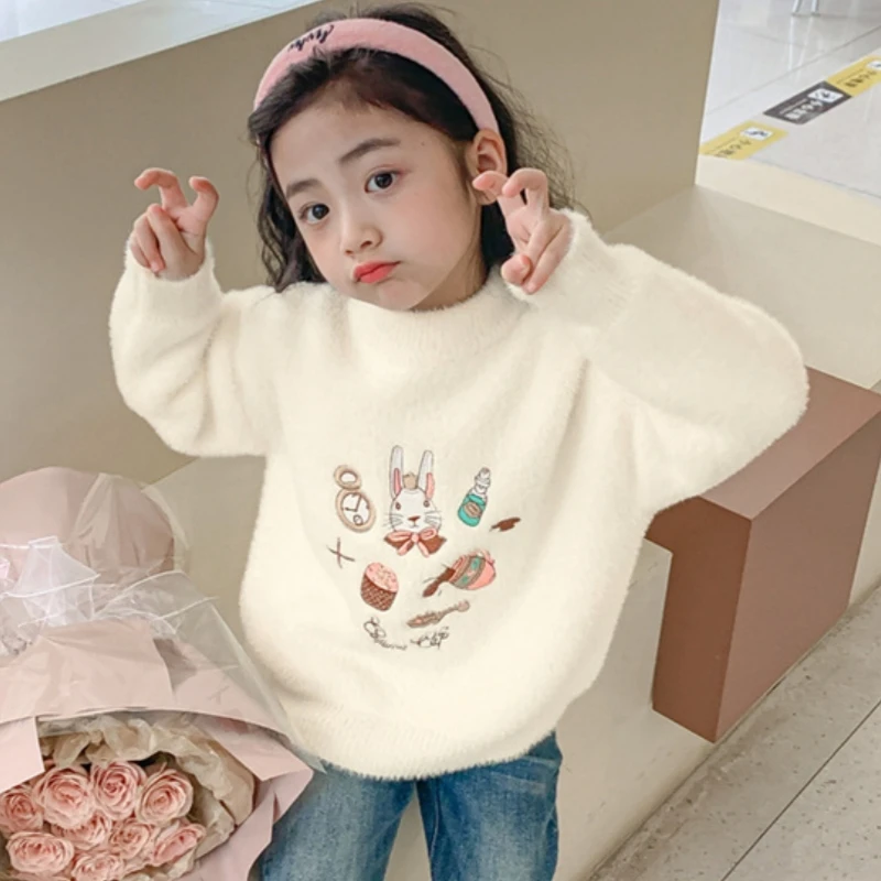 

Girls Sweater Wool Coat Kids Tops Knitting 2023 Beautiful Thicken Warm Winter Autumn Cottons Teenagers Outwear Children's Clothi