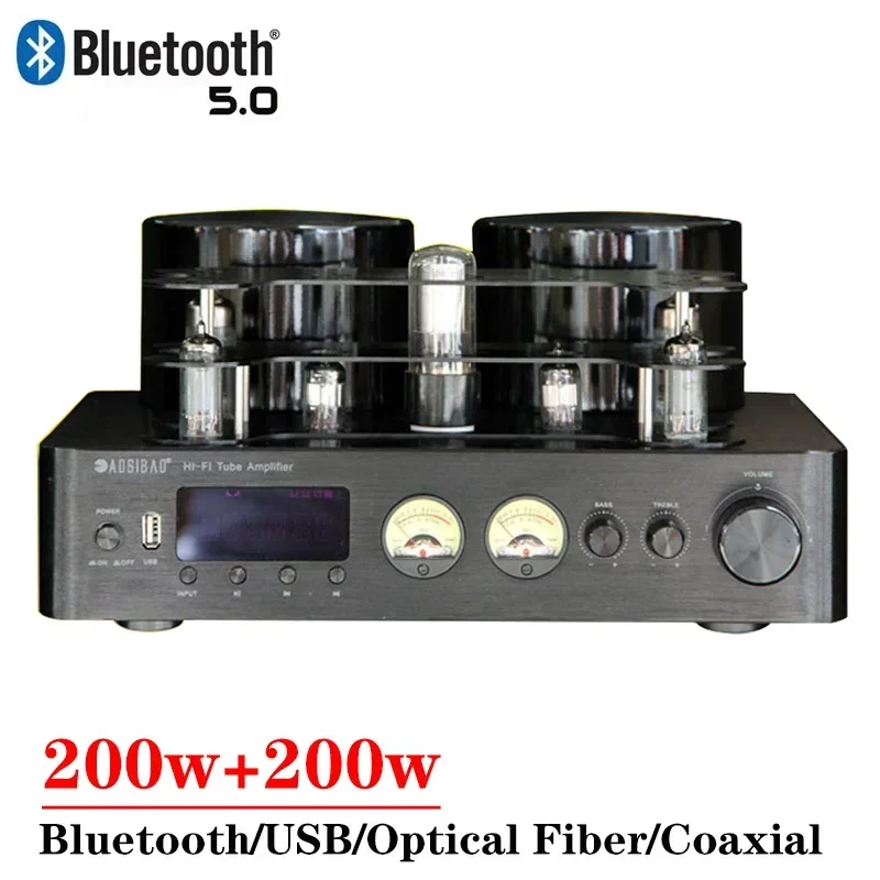 

200w*2 6u1 6a2 Vacuum Tube Amplifier High Power Bluetooth 5.0 Vu Meter Support Fiber Coaxial Input Transistor Audio Amplifier