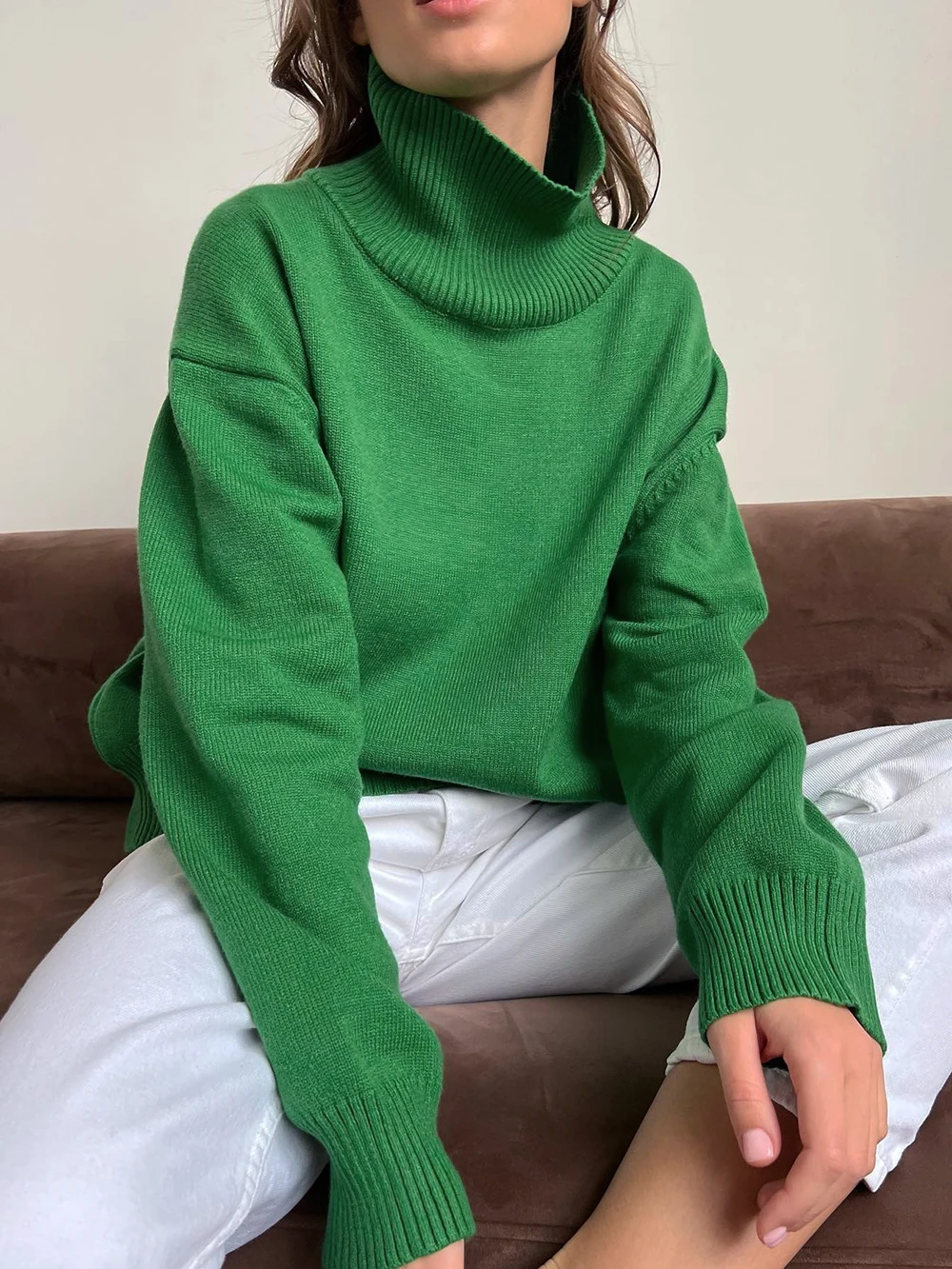 

Wixra Women Turtleneck Sweater Female Pullovers Soft Classic Basic New Knitted Tops Autumn Winter Lazy Oaf Pulls