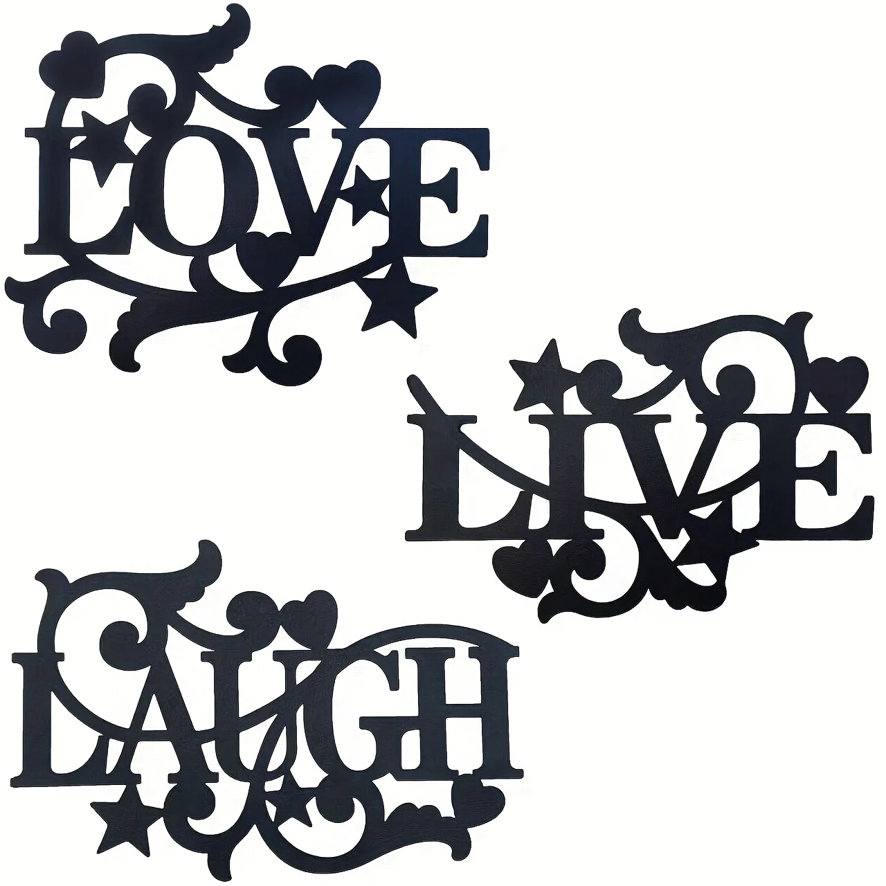 3pcs Metal Black Bless Wall Decor - Love, Live, Laugh - Matte Black Silhouette Wall Hanging Decoration for Living Room, Kitchen
3pcs Metal Black Bless Wall Decor - Love, Live, Laugh - Matte Black Silhouette Wall Hanging Decoration for Living Room, Kitchen