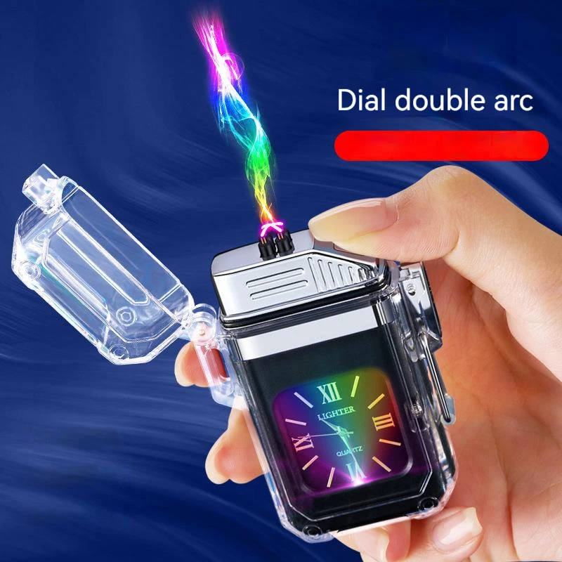 New Double Arc Lighter With Clock Outdoor Watch Rechargeable Windproof Waterproof Personality Electronic Transparent Lighter
New Double Arc Lighter With Clock Outdoor Watch Rechargeable Windproof Waterproof Personality Electronic Transparent Lighter