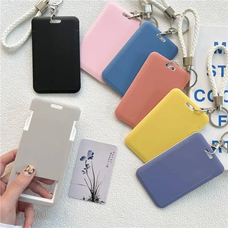 

1Pc Ins Macaron Bus ID Card Protective Cover Student Meat Keyring Card Campus Access Door Credit Card Holder Bag Set Key Chain