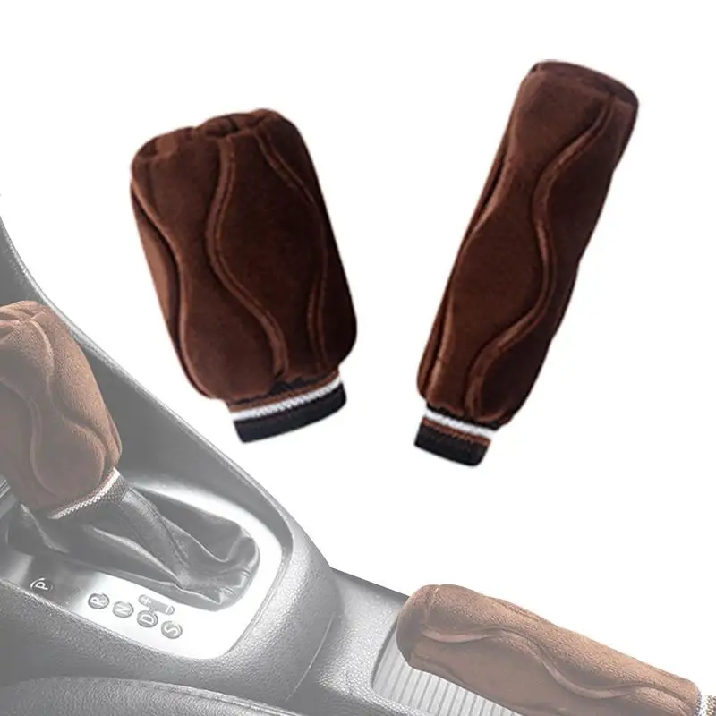 

Gear Shift Knob Cover Soft Stick Shift Cover And Handbrake Grip Cover Set Short Plush Hand Brake Protector Car Handbrake Shell