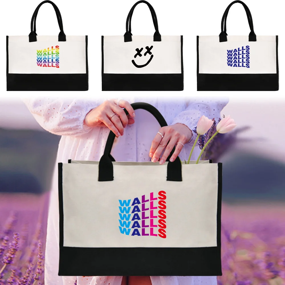 

New Portable Women's Handheld Shopping Bag Reusable and Environmentally Friendly Jute Shopping Walls Series Printing Pattern