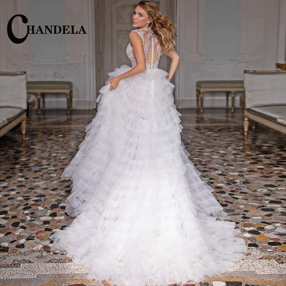 

CHANDELA Romantic Layered Wedding Dresses Scoop Pleat Appliques Tulle Bridal Gown Vestidos De Novia Personalised For Women