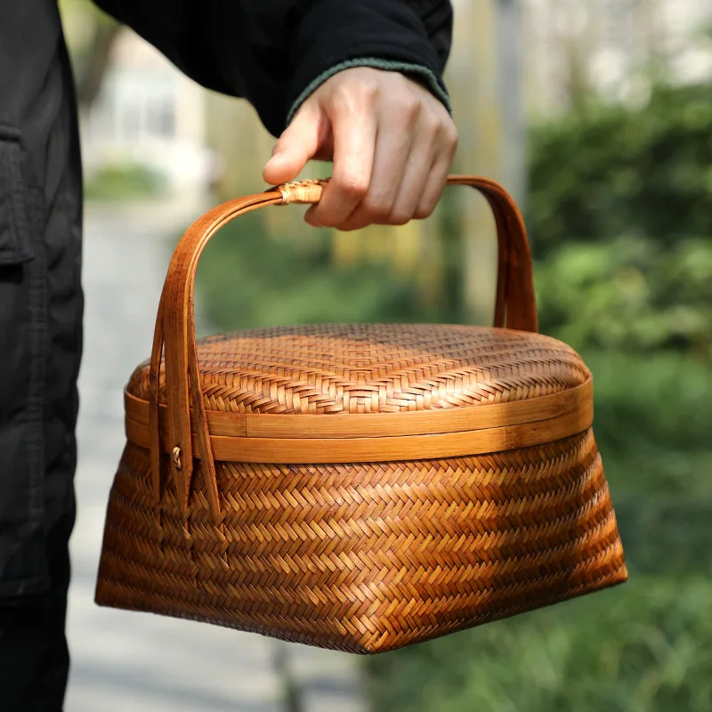 Mifuny Wovens Storage Baskets Handmade Bamboo Woven Lacquer Carrying Baskets with Lid for Household Snack Storage Bamboo Baskets
Mifuny Wovens Storage Baskets Handmade Bamboo Woven Lacquer Carrying Baskets with Lid for Household Snack Storage Bamboo Baskets