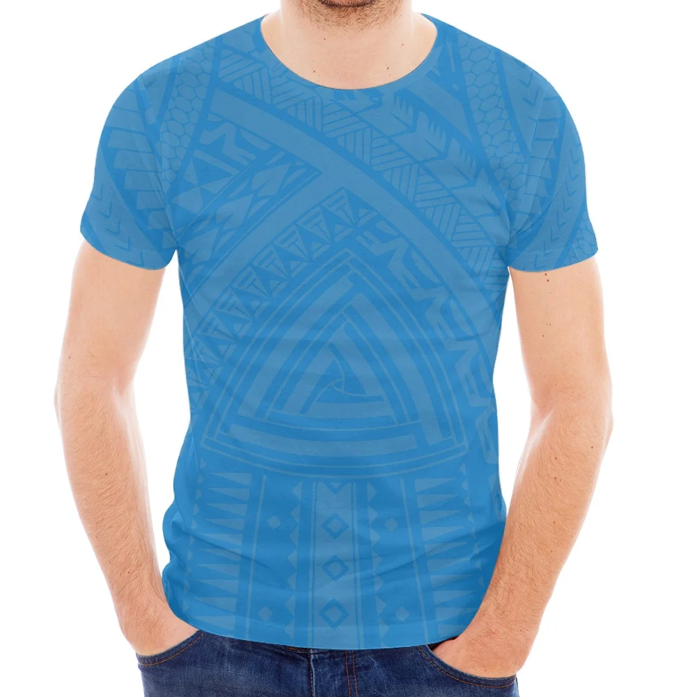 

Print On Demand Summer Short Sleeve Beach T-shirt Tribal Geometric Tattoo Print Boy Crewneck Blue T-shirt Gym T-shirt For Men