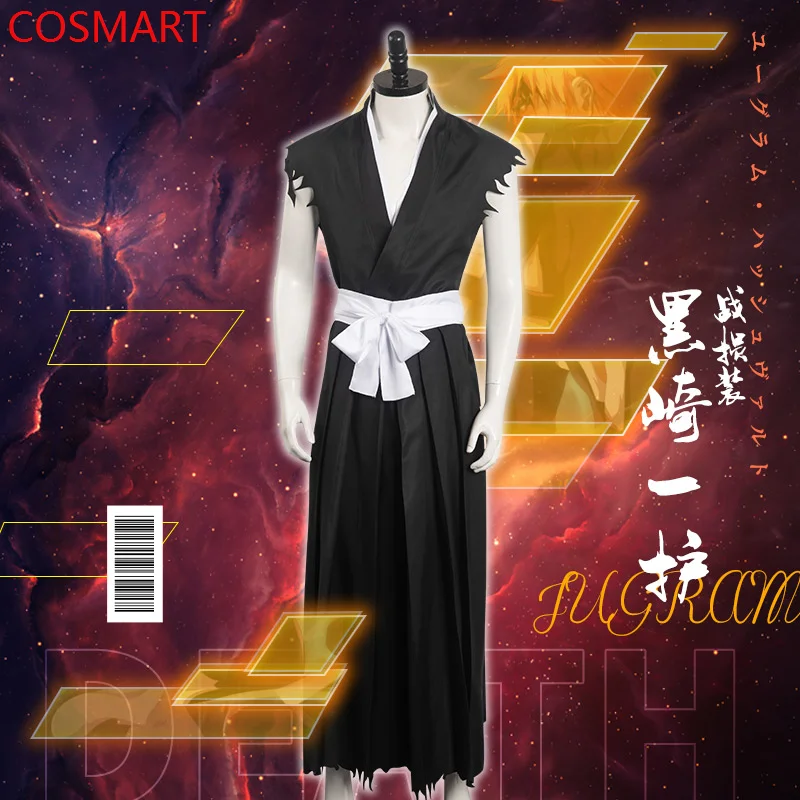 

God Of Death Cos Kurosaki Ichigo Battle-damaged Clothing Men Halloween Cosplay Costume Cos Game Anime Party Uniform Hallowen