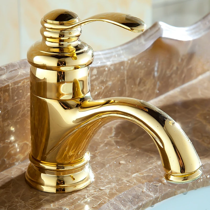

Bathroom Wash Basin Hot&Cold Mixer Water Tap Brass Gold Sink Faucets Deck Mounted Faucet