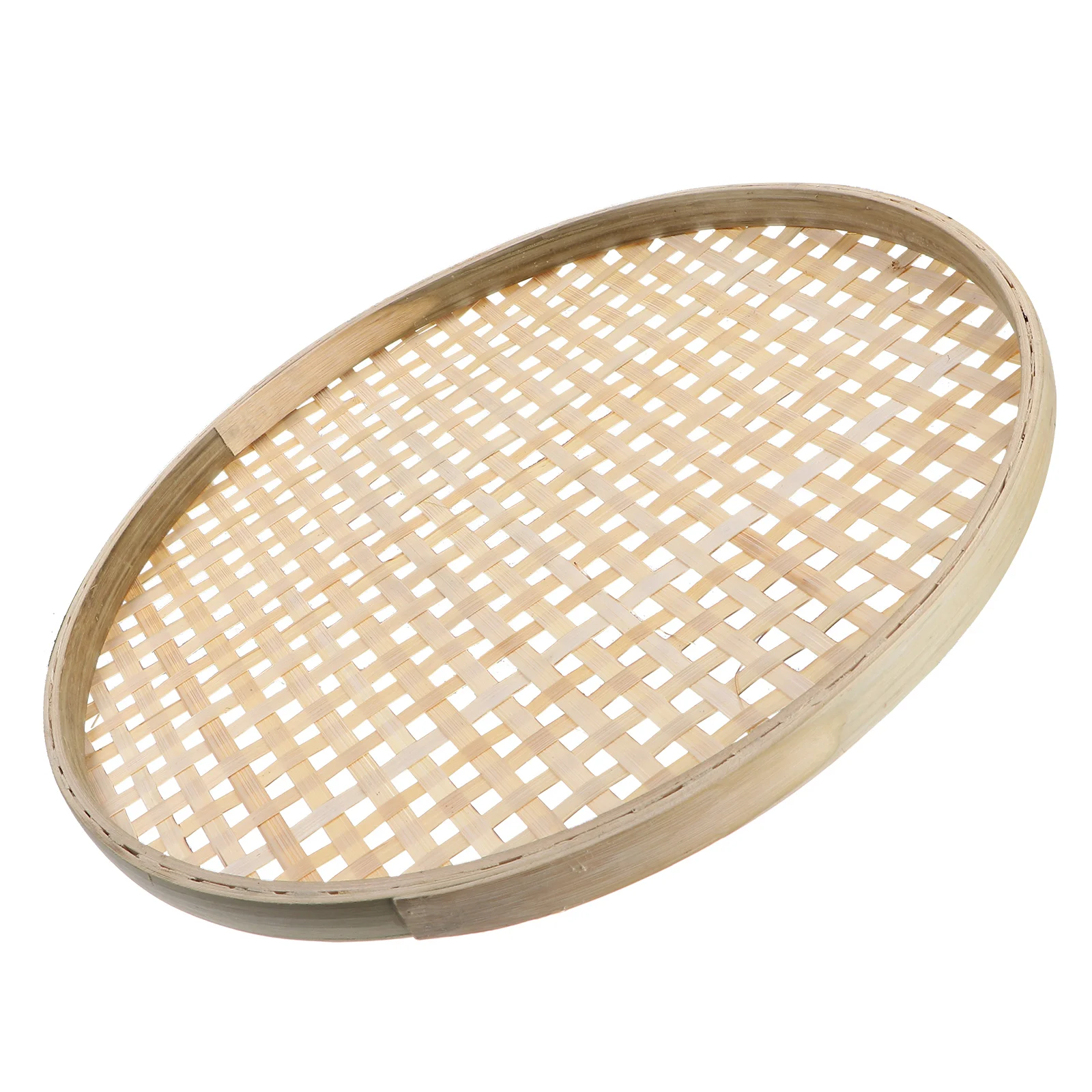 

Basket Tray Fruit Serving Bamboo Woven Baskets Wicker Storage Flat Round Sieve Shallow Food Bread Centerpiece Wall Weaving Bowls