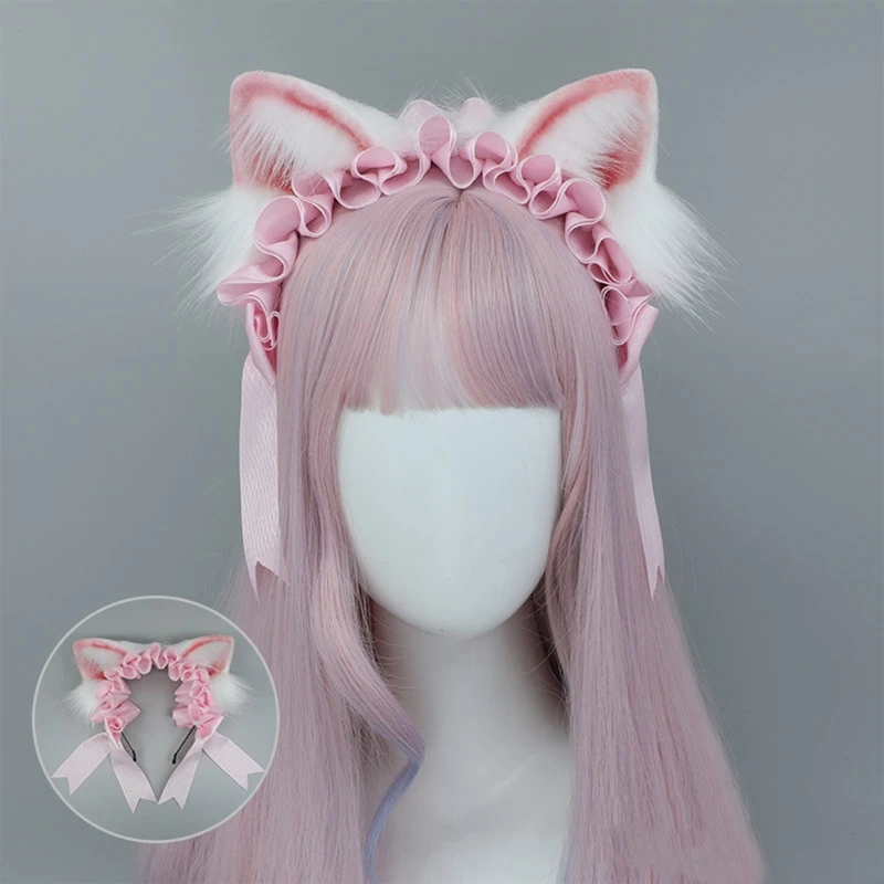 

Lolita Cute Cartoon Cat Ears Shaped Headband Women Girls Sweet Hair Hoop Students Washing Face Hairband Party Cosplay Props