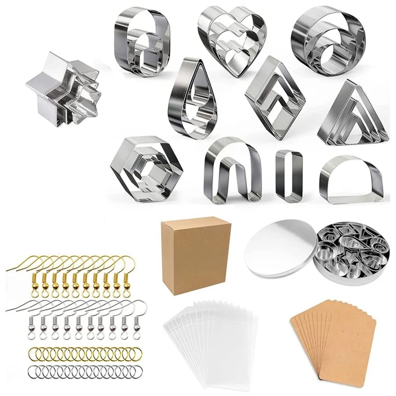 27Pcs Polymer Clay Cutters 11 Shapes Earring Making Kit Molds Stainless Steel Clay Cutter Tools With Earring Hooks
27Pcs Polymer Clay Cutters 11 Shapes Earring Making Kit Molds Stainless Steel Clay Cutter Tools With Earring Hooks