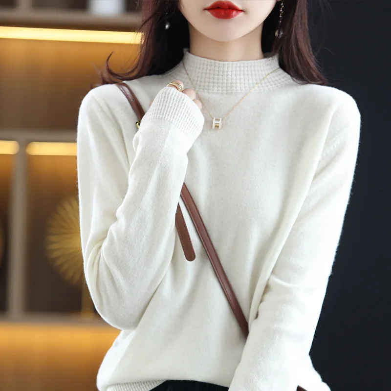 Ladies 100%Wool Sweater 22 Spring New Half Turtleneck Knit Base Shirt Solid Loose Pullover Female Wild High-End Cashmere Sweater
Ladies 100%Wool Sweater 22 Spring New Half Turtleneck Knit Base Shirt Solid Loose Pullover Female Wild High-End Cashmere Sweater