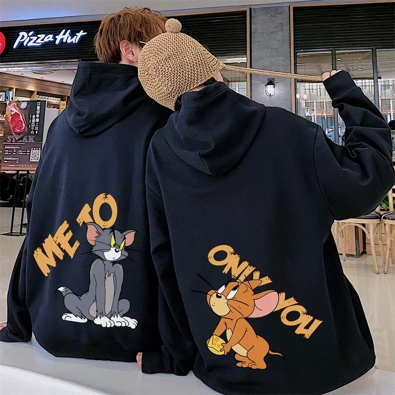 

2024 New Cat Tom Mouse Jerry Ulzzang Hoodies Couple Clothes Casual Long Sleeve Hoody Unisex Kawaii Cartoon Print Sweatshirt