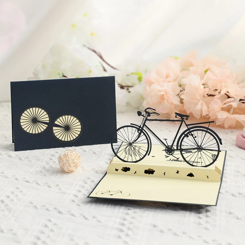 

5pcs Handmade Hollow Bicycle 3D Pop UP Greeting Invitation Card For Graduate Shower Thanks Christmas Wedding Birthday Party Gift