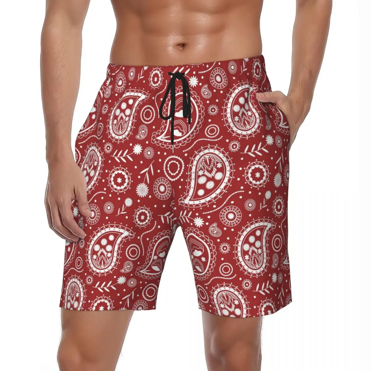 

Males Board Shorts Floral Paisley Hawaii Beach Trunks Traditional Retro Quick Dry Sports Fitness Hot Plus Size Board Short Pants