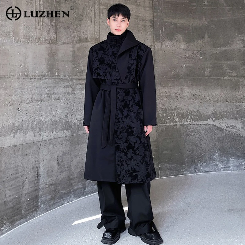 

LUZHEN Winter Men's Thickened Embroidery Pattern Design Woolen Long Trench Coat Jacquard Texture Buckleknot Button 2023 6bc52b