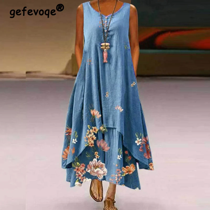 Vintage Fashion Floral Printed Women Sundress 2022 Summer Holiday Casual Sleeveless Long Dress Elegant Ladies Beach Maxi Dresses
Vintage Fashion Floral Printed Women Sundress 2022 Summer Holiday Casual Sleeveless Long Dress Elegant Ladies Beach Maxi Dresses