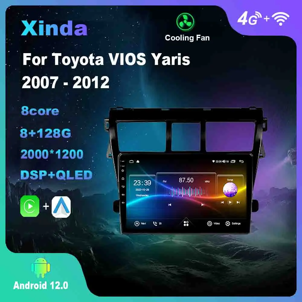 

Android 12.0 For Toyota VIOS Yaris 2007 - 2012 Multimedia Player Auto Radio GPS Carplay 4G WiFi DSP