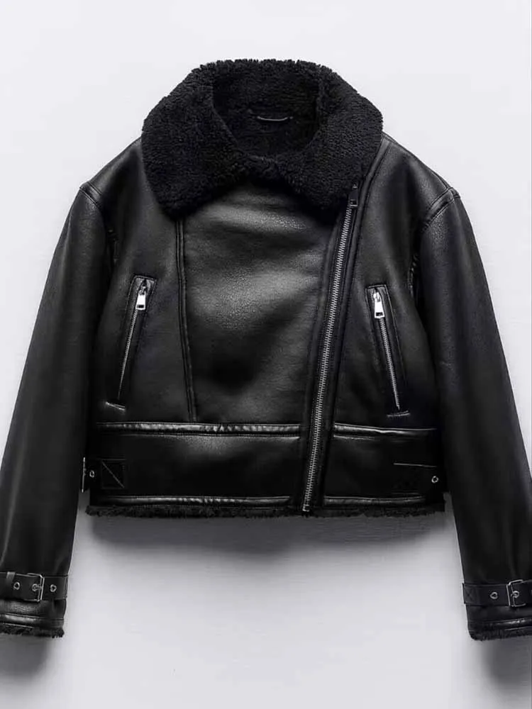 Women Fashion Pockets Zipper decoration Winter Fur Faux Leather Warm Jacket Coat Vintage Long Sleeve Female Outerwear Chic Tops
Women Fashion Pockets Zipper decoration Winter Fur Faux Leather Warm Jacket Coat Vintage Long Sleeve Female Outerwear Chic Tops