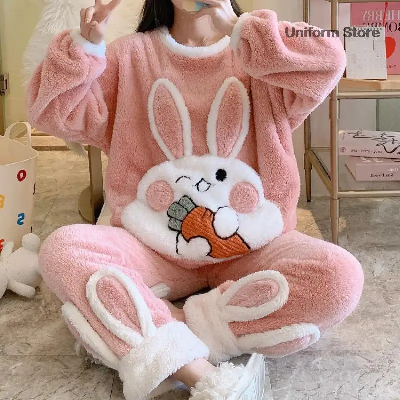 Autumn Sweet Princess Pajamas Set Women Cute Bunny Coral Fleece Warm Sleepwear Home Clothes Girls Kawaii Cartoon Pijama 2 Piece
Autumn Sweet Princess Pajamas Set Women Cute Bunny Coral Fleece Warm Sleepwear Home Clothes Girls Kawaii Cartoon Pijama 2 Piece