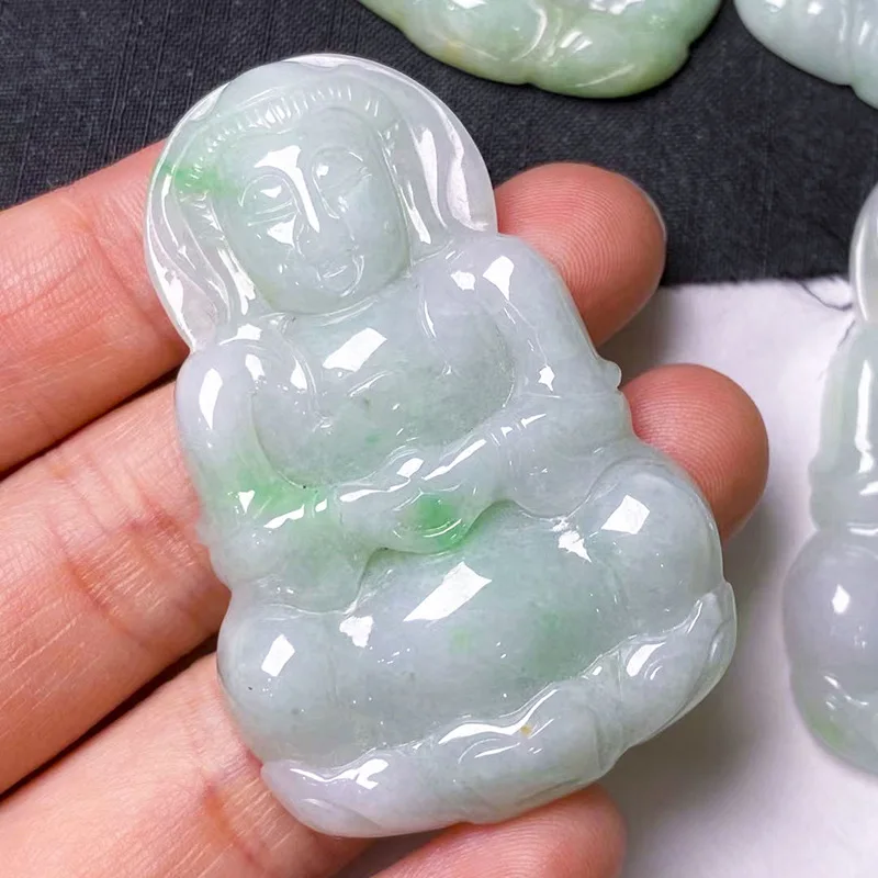 

Live Broadcast Supply Wholesale Myanmar Natural Emerald a Goods Floating Green with Color Guanyin Jade Pendant F