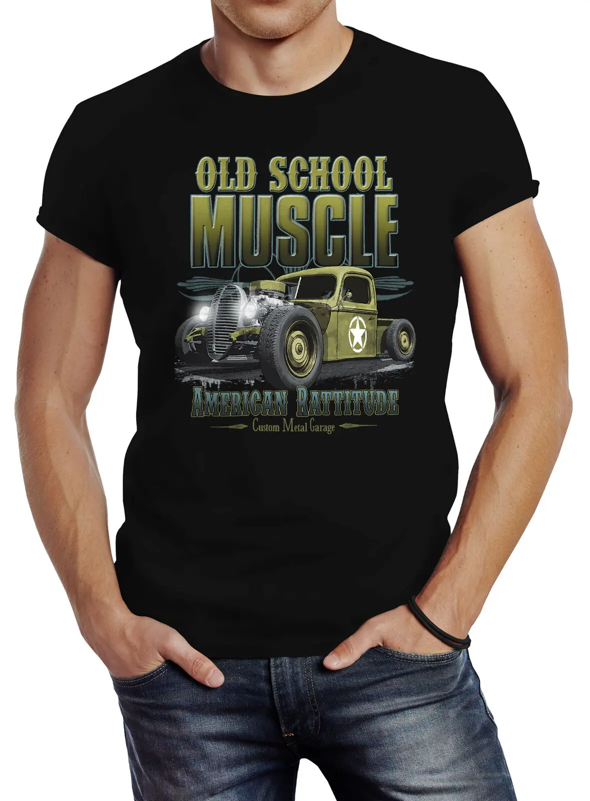 

Military Oldschool American Muscle Car Slim Fit Men's 100% Cotton Casual T-shirts Loose Top Size S-3XL
