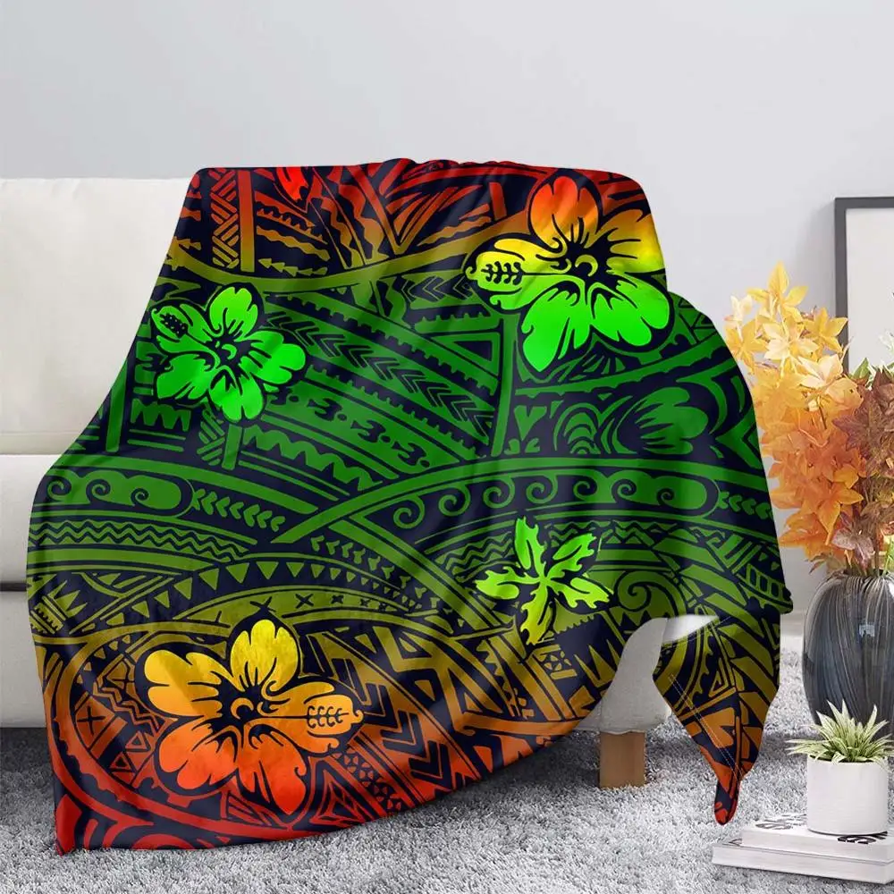 

Polynesian Tribal Hibiscus Print Fleece Throw Blanket for Sofa Bed Thin Quilt for Winter Bedding Sheet Nap Blankets for Beds