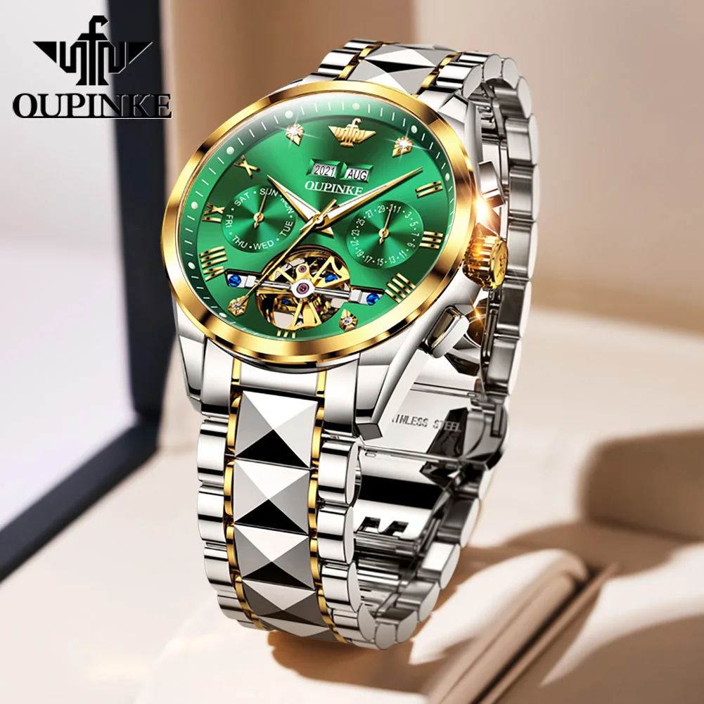 OUPINKE Automatic Men's Luxury Watch Skeleton Mechanical Diamond Sapphire Crystal Tourbillon Waterproof Original Wristwatch Gift
OUPINKE Automatic Men's Luxury Watch Skeleton Mechanical Diamond Sapphire Crystal Tourbillon Waterproof Original Wristwatch Gift