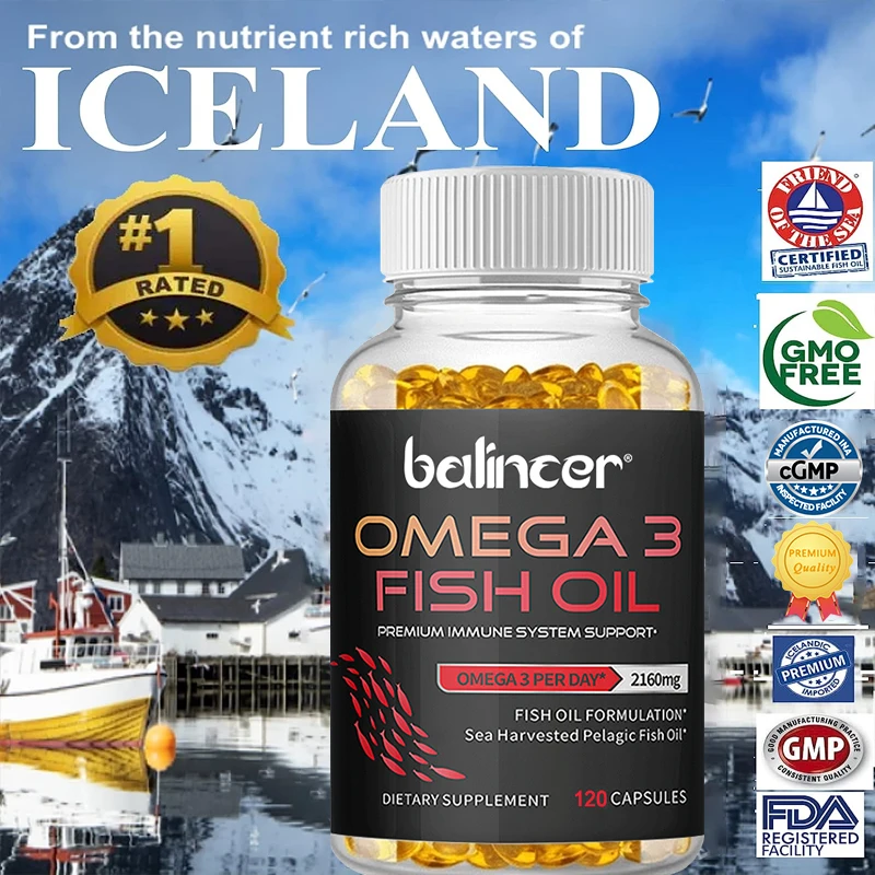 Omega 3 Fish Oil Supplement Maximum Potency - Essential Fatty Acid Supplement for Brain, Heart, Joint Health - 120 Softgels
Omega 3 Fish Oil Supplement Maximum Potency - Essential Fatty Acid Supplement for Brain, Heart, Joint Health - 120 Softgels