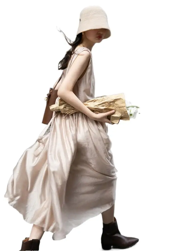 

Летнее женское платье, модное повседневное свободное платье из лиоцелла, белое праздничное пляжное платье-макси, длинное платье с соединением в поясе и жилетом