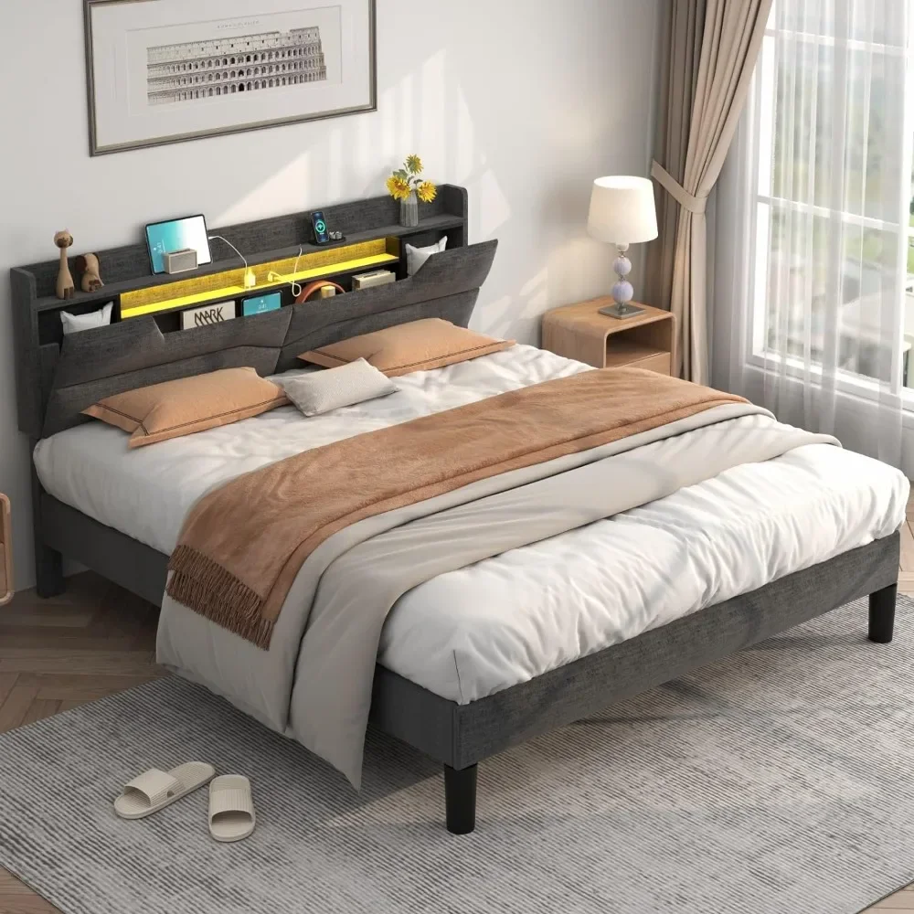 Queen Size Bed Frame with Adjustable Storage Headboard, Beds Frames with Charging Station & LED RGB Light, Platform Bed Frame
Queen Size Bed Frame with Adjustable Storage Headboard, Beds Frames with Charging Station & LED RGB Light, Platform Bed Frame