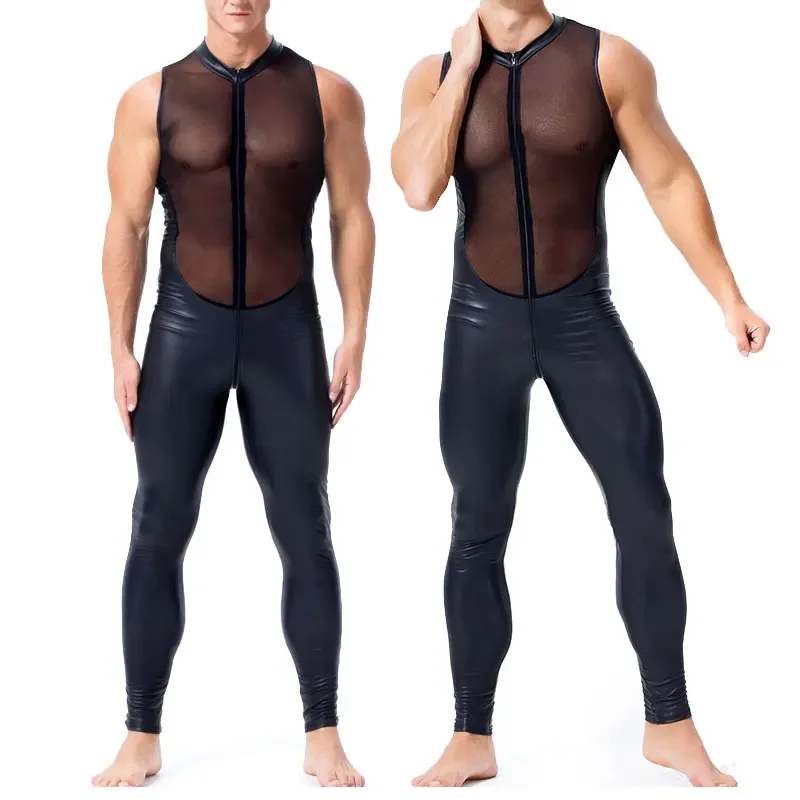 Plus Size S-2XL Sexy Men Catsuit Faux Leather Long Zipper Crotch Fetish Gay Bodysuit Night Club DS Jumpsuit Perspective Costume
Plus Size S-2XL Sexy Men Catsuit Faux Leather Long Zipper Crotch Fetish Gay Bodysuit Night Club DS Jumpsuit Perspective Costume