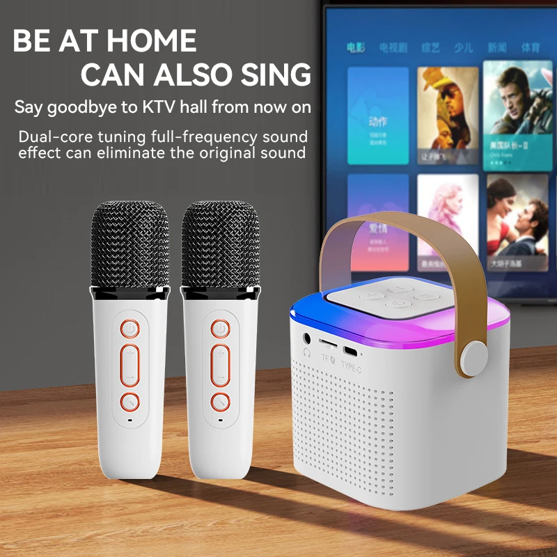 

Microphone Karaoke KTV Machine Portable Bluetooth 5.3 PA Speaker System with 1-2 Wireless Microphones Home Family Singing
