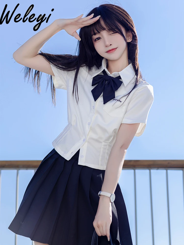 Cute Jirai Kei Shirt Women Japan 2024 Summer College Style Hot Girl Uniform All Match White Waist Trimming Short Sleeved Blouse 
Cute Jirai Kei Shirt Women Japan 2024 Summer College Style Hot Girl Uniform All Match White Waist Trimming Short Sleeved Blouse