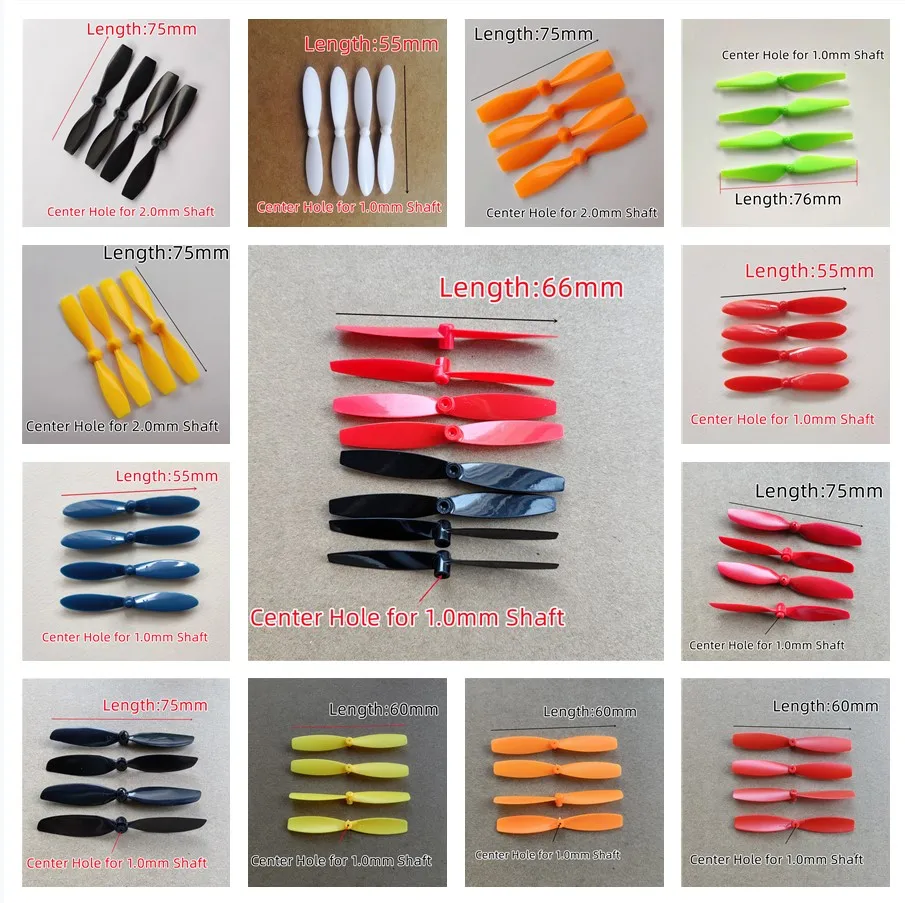 

55mm 60mm 75mm Blade Propeller Prop Blade CW+CCW Fit 1mm 1.2mm RC Quadcopter Drone Coreless Motor N30 720 8520 Toy Plane Model