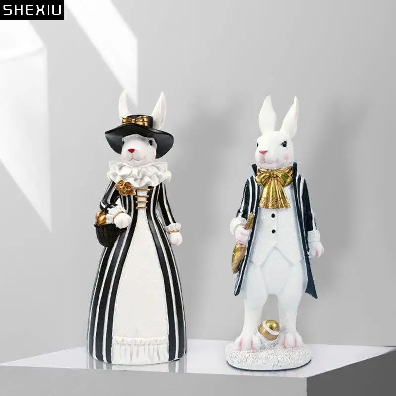 

Creative Gentlemen Rabbit Ornaments Cute Animal Statue Resin Crafts Desk Decoration Lovely Rabbit Sculpture Modern Home Decor